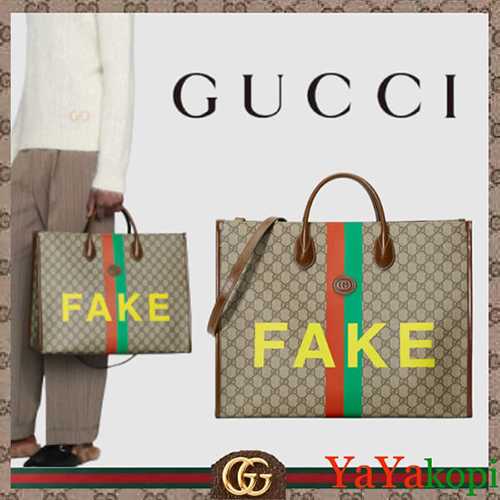【Gucci】&quot;FAKE/NOT&quot; グッチ トートバッグ 偽物 プリント ラージ 63