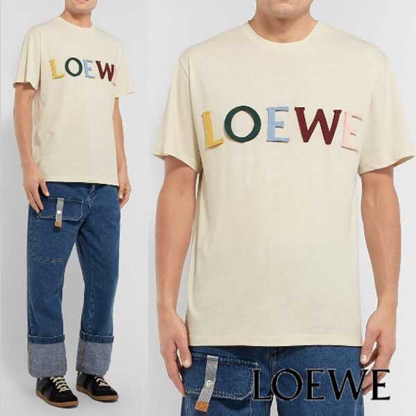 (LOEWE ロエベ Tシャツ コピー) コットンジャージーTシャツ Popなロゴアップリケ